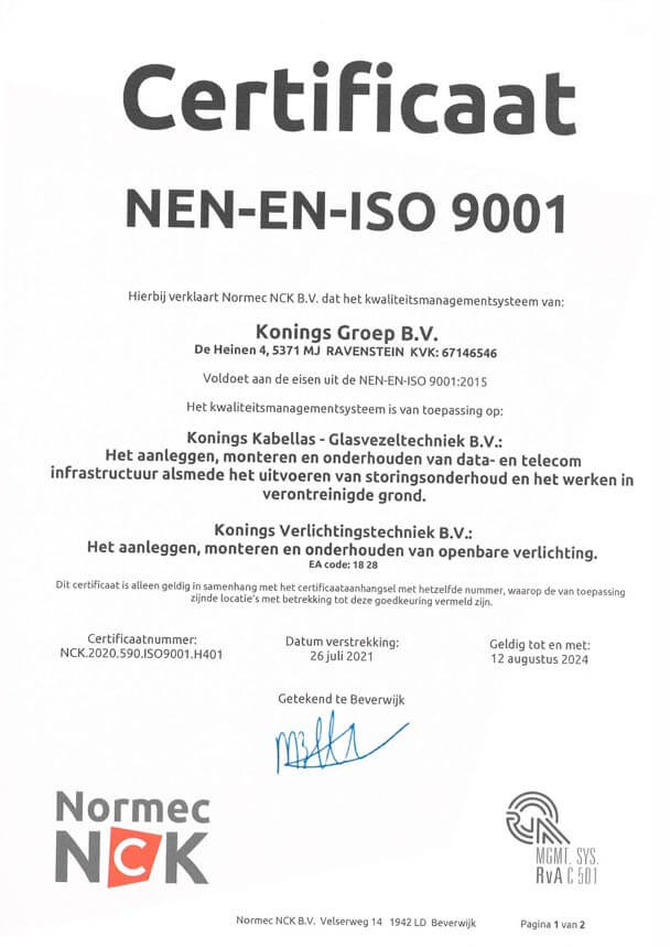 ISO NEN certificaat 9001